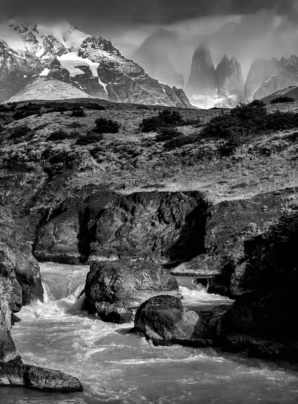 River & Mountains — Black & White Photography by Giles Norman